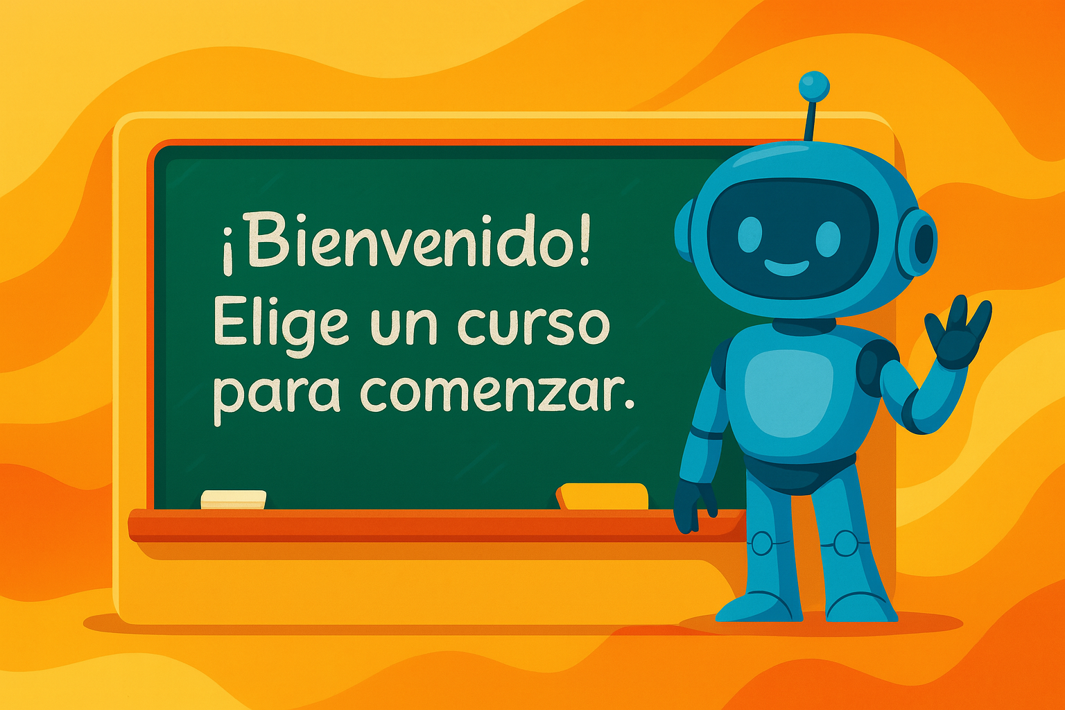 Mensaje de bienvenida en pizarra